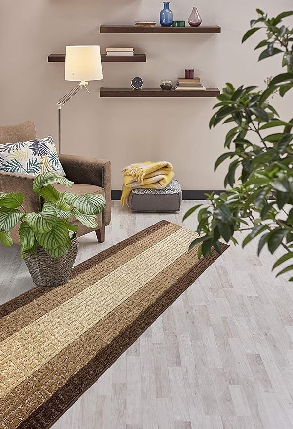 Custom Length Hallway Runner Rug, Slip Resistant, Meander Brown, 26 Inch X 33 - Image 5