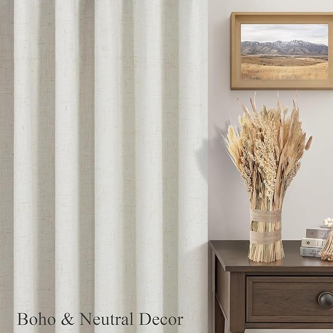 Cream Linen Blackout Curtains 84 Inch Long 2 Panel Set Back Tab Thermal Insulated Light Blocking Curtain for Living Room Black Out Drapes for Bedroom Neutral Rustic Farmhouse 52x84 Length Ivory White