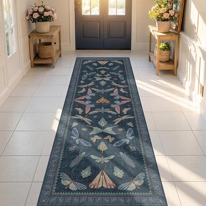 2'6"x10' Dark Blue Kitchen Runner Rug, Washable Non Slip Hallway Rug - Image 3