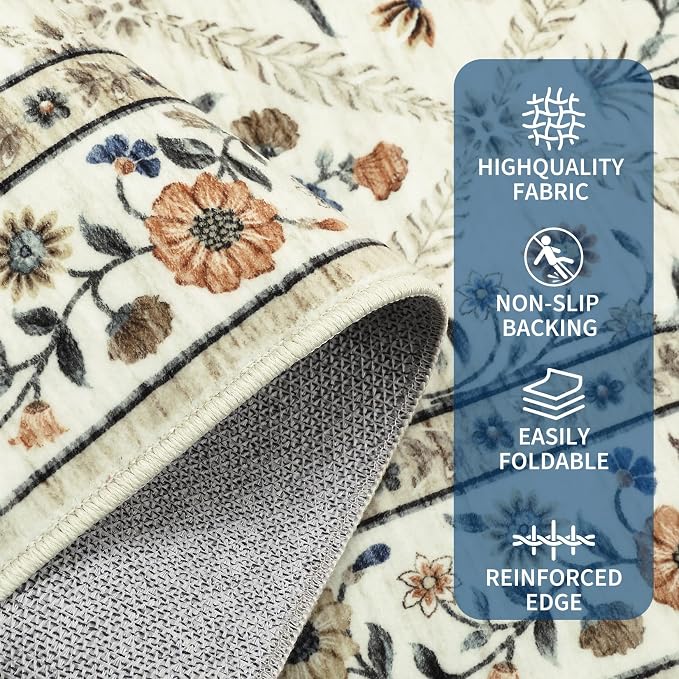 Washable Kitchen Runner 2x6 Non-Slip Floral Carpet Runner - Image 3