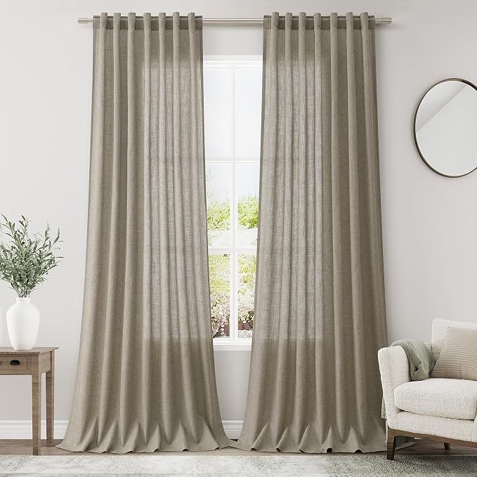 Mocha Linen Curtains 120 Inch Extra Long by Nanspring