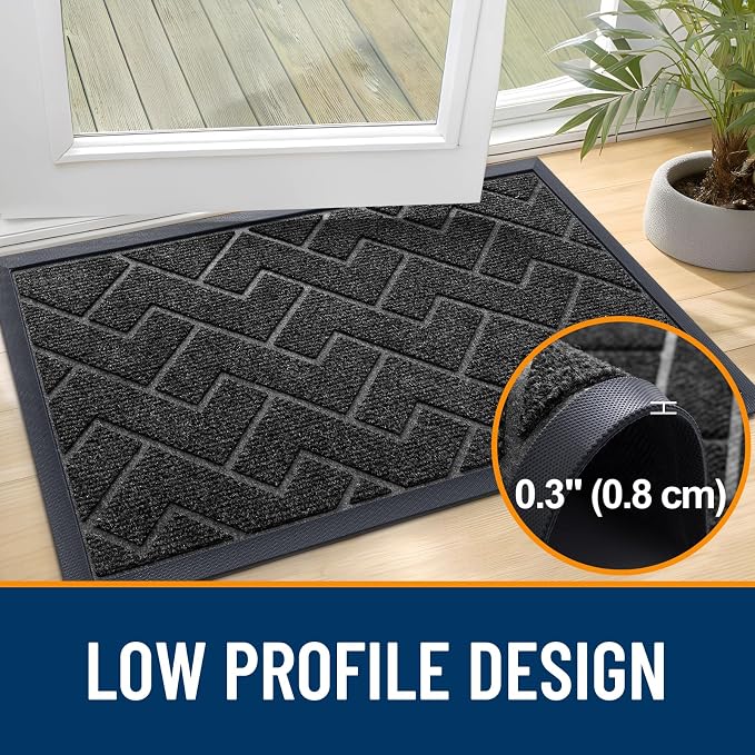 OLANLY Front Door Mat Outside 59x23, All-Season Absorbent Rubber Doormat | Black - Image 4