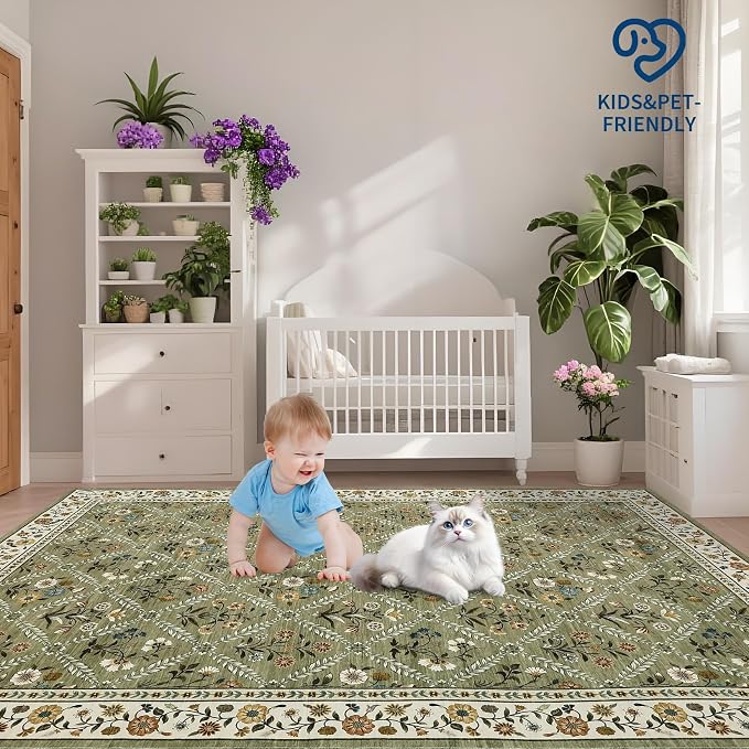 Runner Rug for Hallway Entryway 2.5x8 Farmhouse Floral Non-Slip Machine - Image 8