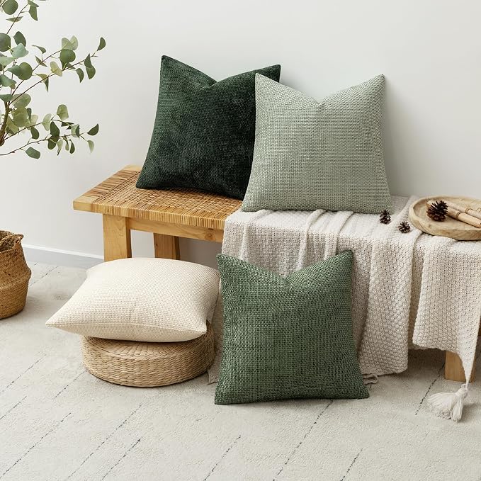 MIULEE Soft Decorative Chenille Pillow Covers Green 20x20 Pack of 4 | Nordic - Image 4