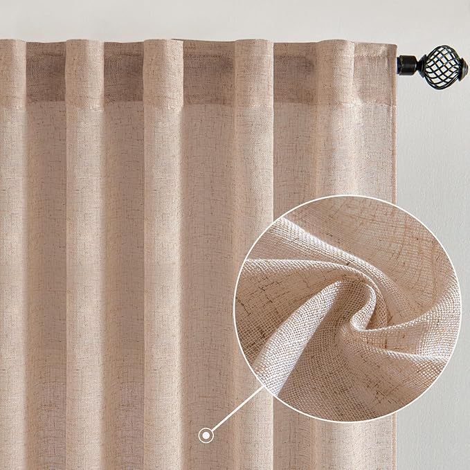 MIULEE Natural Beige Linen Curtains 84 Inch Length 2 Panels - Image 2