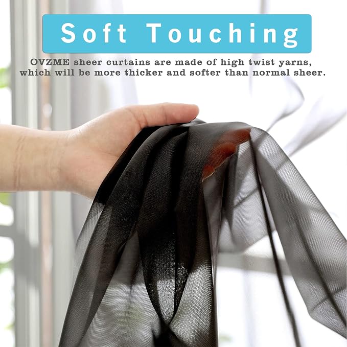 2 Panels Sheer Black Curtains 72 Inches Length Window Treatment - Image 2