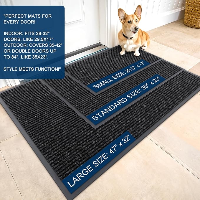 OLANLY 2-Pack Front Door Mats 47x23, Waterproof Heavy-Duty Doormats | Off-Black - Image 2