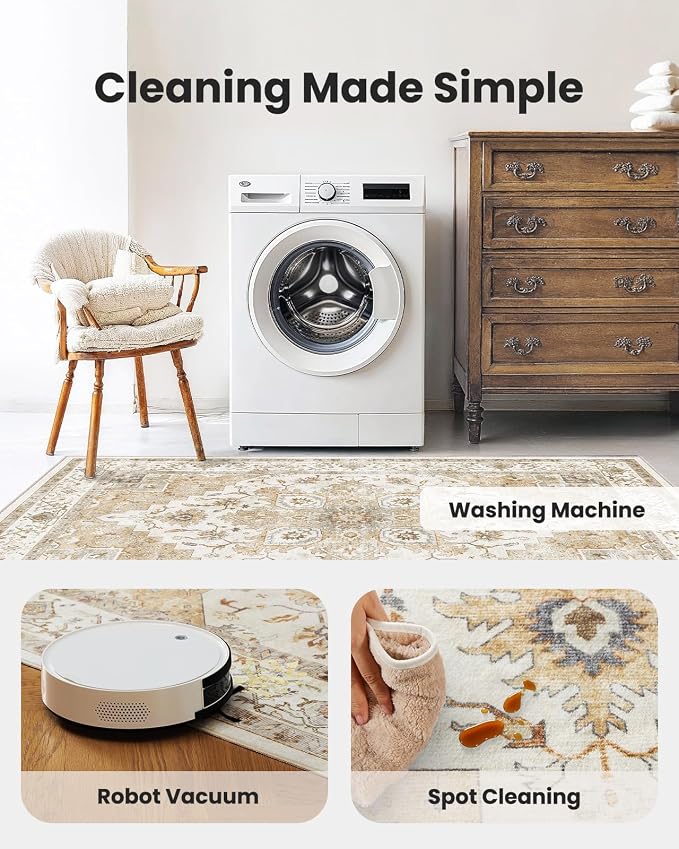 AMADA HOMEFURNISHING 10x14 Washable Area Rug, Low-Profile Large Area Rug - Image 3