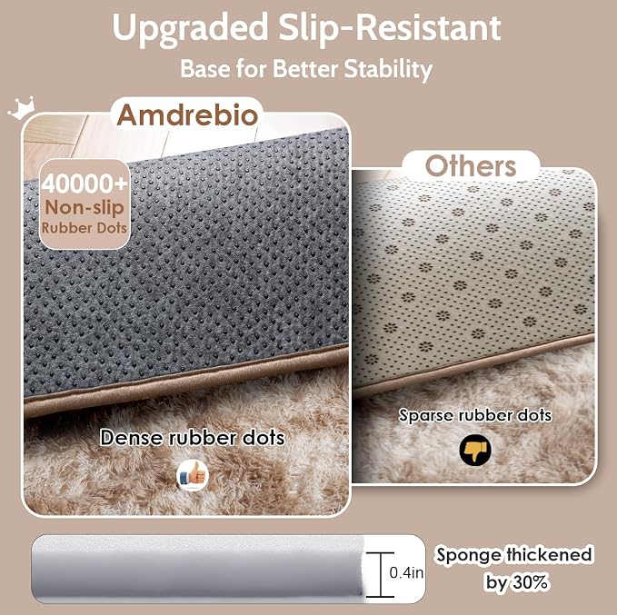 Amdrebio Beige Tan Furry Plush Area Rug 5x7 - Image 6