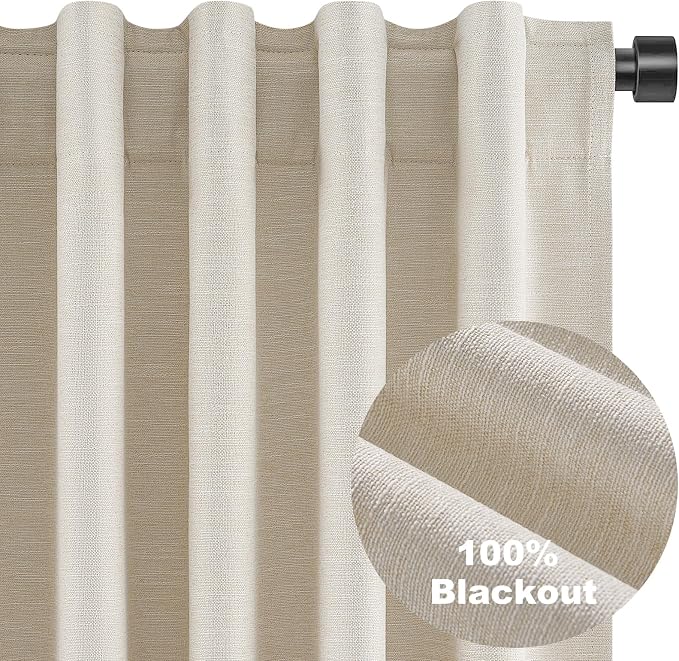 Topfinel Beige White Linen Blackout Curtains 63 Inches Long 2 Panels - Image 7