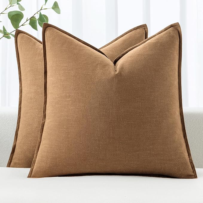 MIULEE Decorative Linen Euro Sham Pillow Covers 26x26 Brown | Boho Farmhouse​ by MIULEE