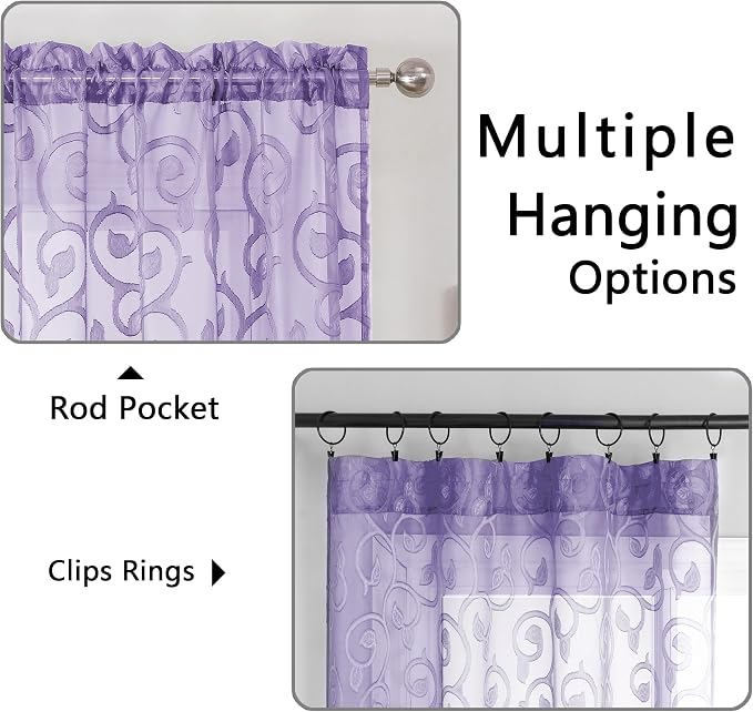 OWENIE Furman Sheer Curtains 45 Inch Length 2 Panels Set - Image 3