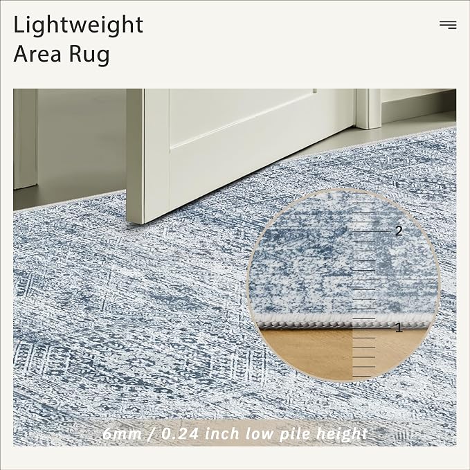 5x7 Area Rugs Blue Low Pile Indoor Washable Trendy Faded Style Rugs - Image 6