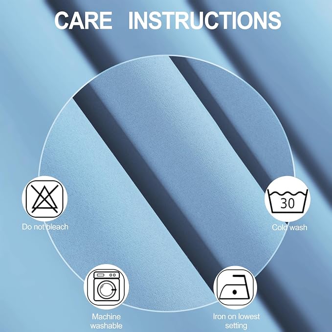 Sky Blue Blackout Curtains 34 x 84 Inch Length/Set of 2 Curtain Panels/Thermal - Image 4