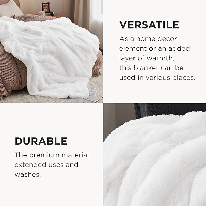 Bedsure GentleSoft Fluffy White King Size Blanket - Image 4