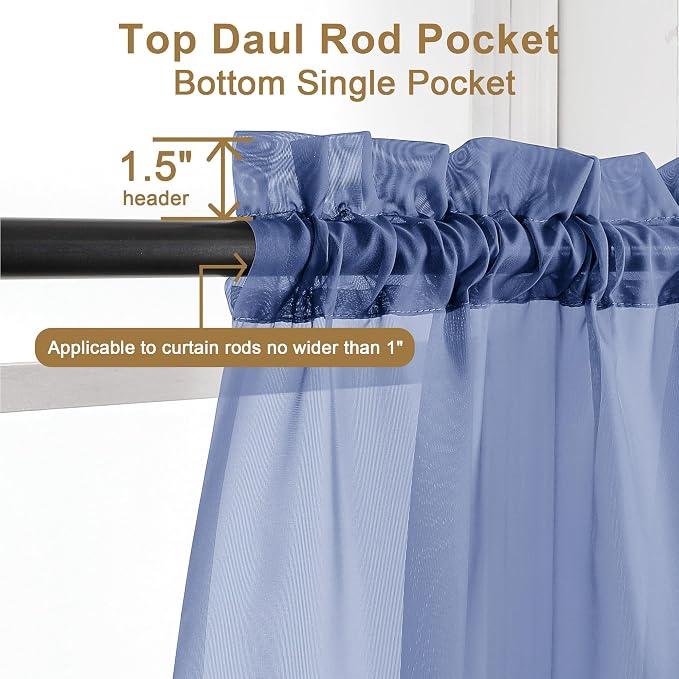 Chyhomenyc Royal Blue Sheer Curtains 96 inches Long 2 Panels, Light Filtering - Image 2