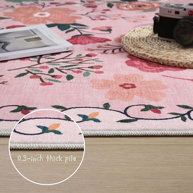 Rugcomf Round Rug 4ft Washable Circle Rug Non Slip Low Pile Boho Floral Small - Image 4