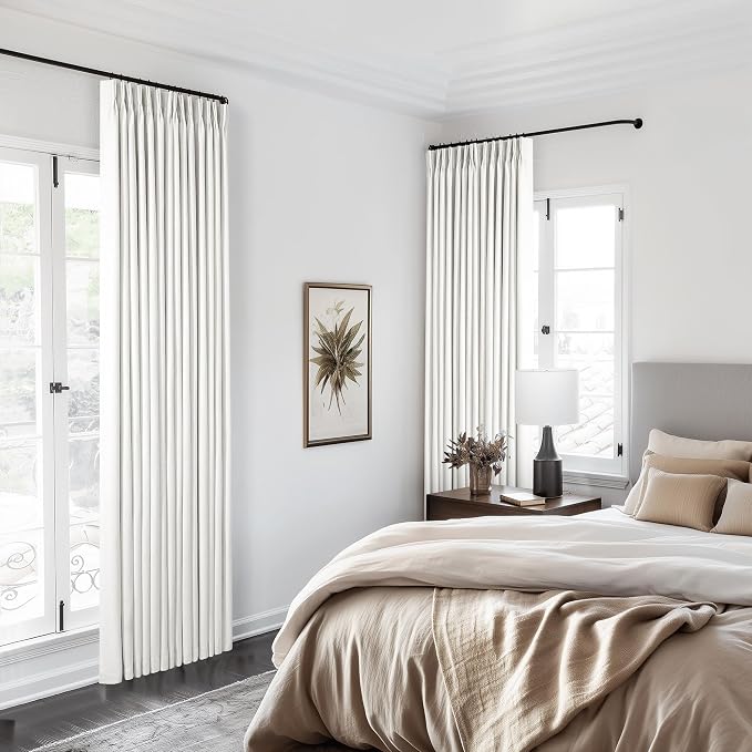 Linen Blackout Curtains 108 Inch Long 2 Panels Pinch Pleated Beige White | - Image 7