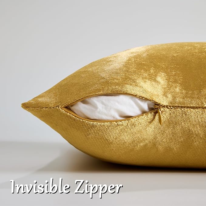GIGIZAZA Gold Velvet Pillow Covers 18x18 Decorative Pillows Pack of 2 | Throw - Image 4