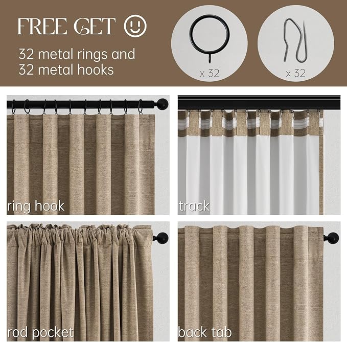 Topfinel Taupe Burlap Linen Blackout Curtains & Drapes 84 Inch Length 2 Panels - Image 5
