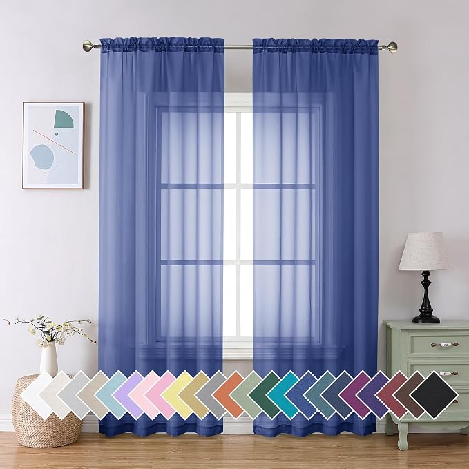 Aiyufeng Royal Blue Sheer Curtains 90 Inches Long 2 Panels Set, Semi by Aiyufeng