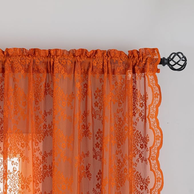 YJ YANJUN Vintage Lace Curtains 84 Inches Long-Rustic Floral Bohemian Burnt - Image 3