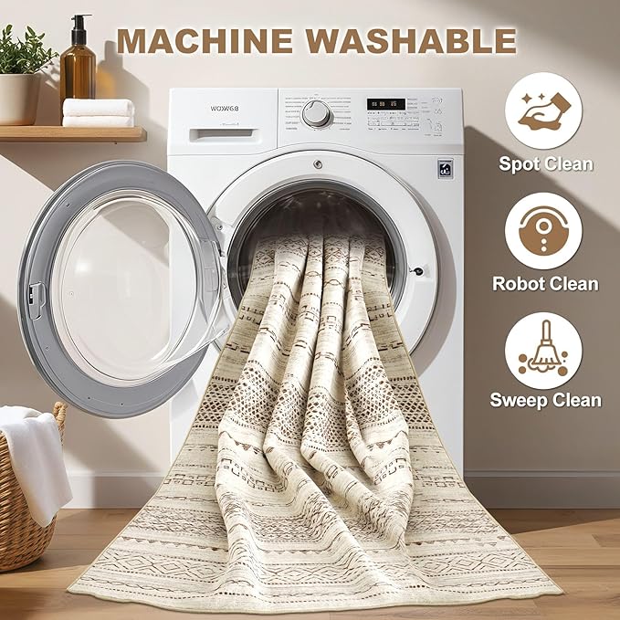 Nakagishi 9x12 Area Rug Living Room: Washable Boho Large Neutral Modern Soft - Image 2