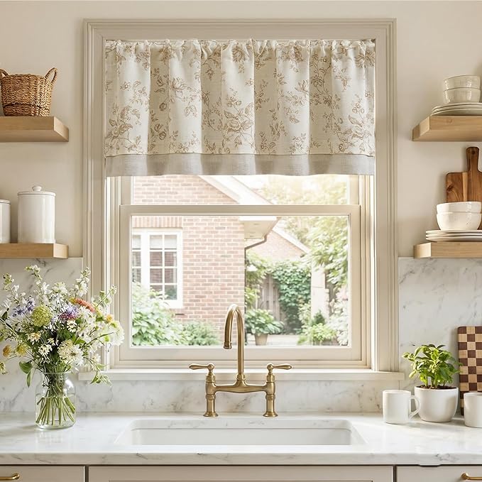 jinchan Amlie Floral Linen Valance Curtain Farmhouse Kitchen Valance - Image 2