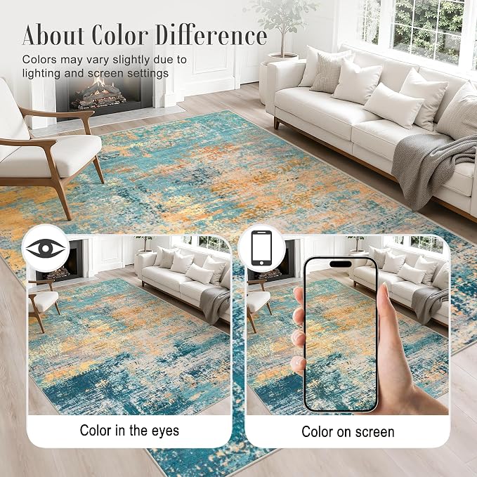 Round Area Rug Living Room: 8 ft Modern Washable Indoor Carpet | - Image 4