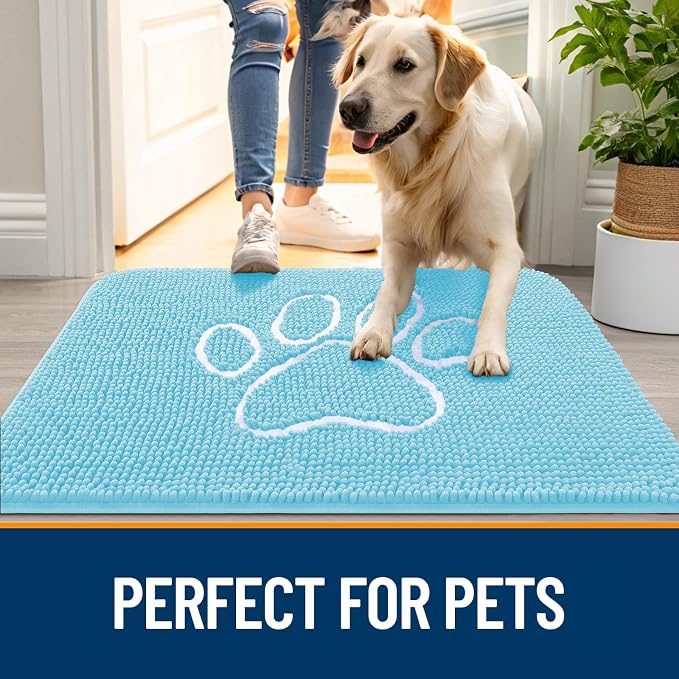 OLANLY Dog Door Mat for Muddy Paws 36x24, Paw Print Design Chenille Mud Mat | - Image 6