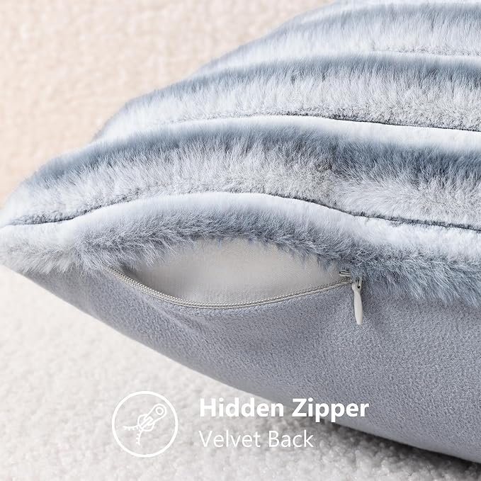 decorUhome Fall Faux Fur Throw Pillow Covers 20x20 Set of 2 Grey White | - Image 8