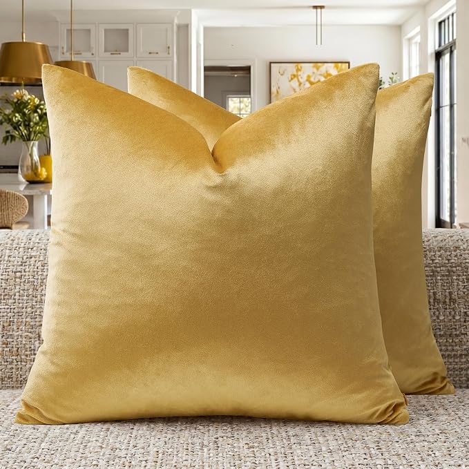 GIGIZAZA Yellow Velvet Pillow Covers 16x16 Decorative Pillows Pack of 2 | Throw by GIGIZAZAFocusingonhomedecoration