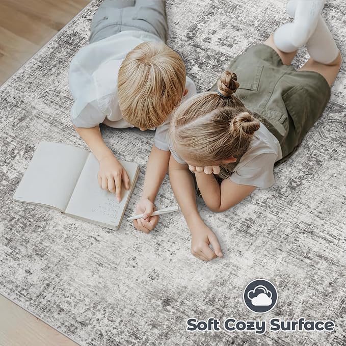 Area Rug 9x12 Washable Rug, Vintage Boho Medallion Rugs Non-Slip Soft Low Pile - Image 4