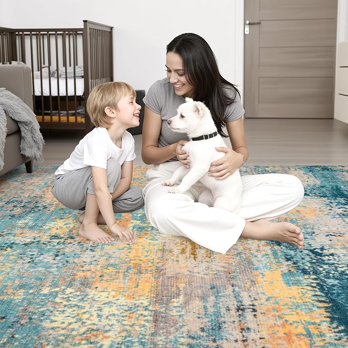 2x6 Washable Runner Rug：Modern Abstract Soft Carpet Rosy Haze | - Image 2