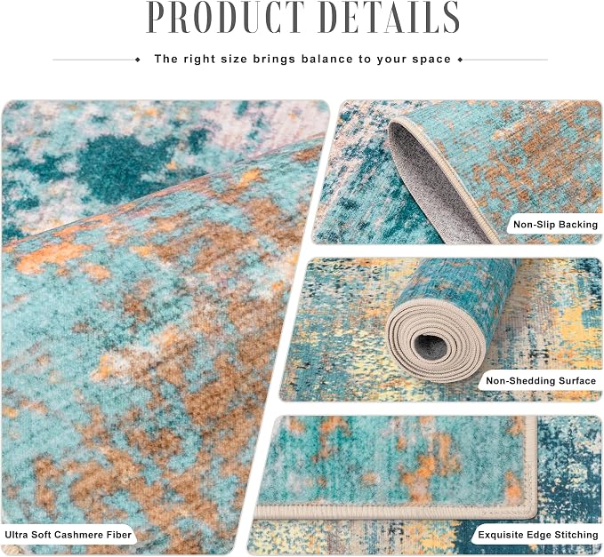 Area Rug Living Room: 8x8 Modern Washable Soft Carpet Rosy Haze | - Image 5