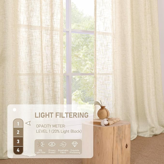 48 Inch Length Beige Sheer Linen Curtains - Image 4
