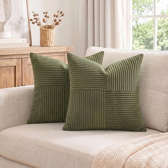 Fancy Homi 2 Packs Olive Green Samll Decorative Throw Pillow Covers 14x14 Inch - Image 7