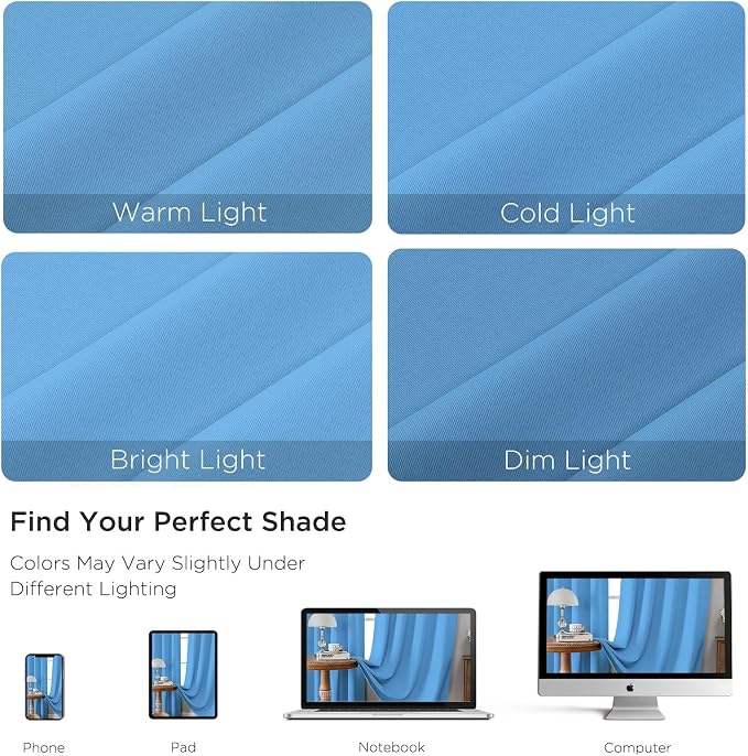 CUCRAF Light Blue Blackout Curtains 54 inch Length 2 Panels Set, Rod Pocket - Image 4