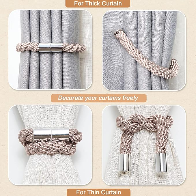 NICEEC 4 Pack Strong Magnetic Curtain Tiebacks Modern Simple Style Drape Tie - Image 6