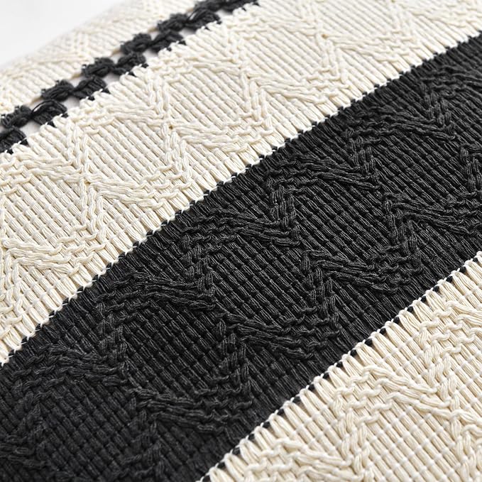 Fancy Homi Set of 1 Boho Black Decorative Throw Pillow Cover 16x16 Inch - Image 4