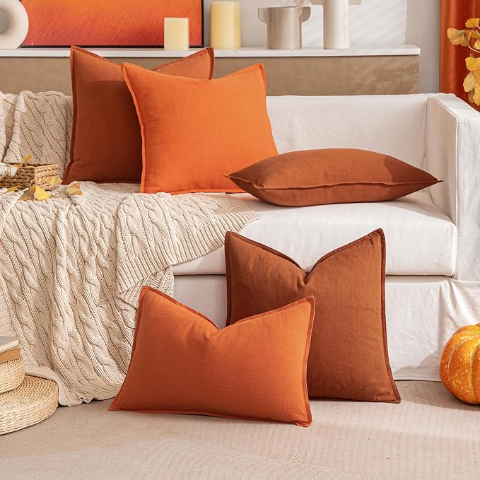 MIULEE Decorative Linen Pillow Covers 18x18 Inch Burnt Orange | Boho Farmhouse​ - Image 8