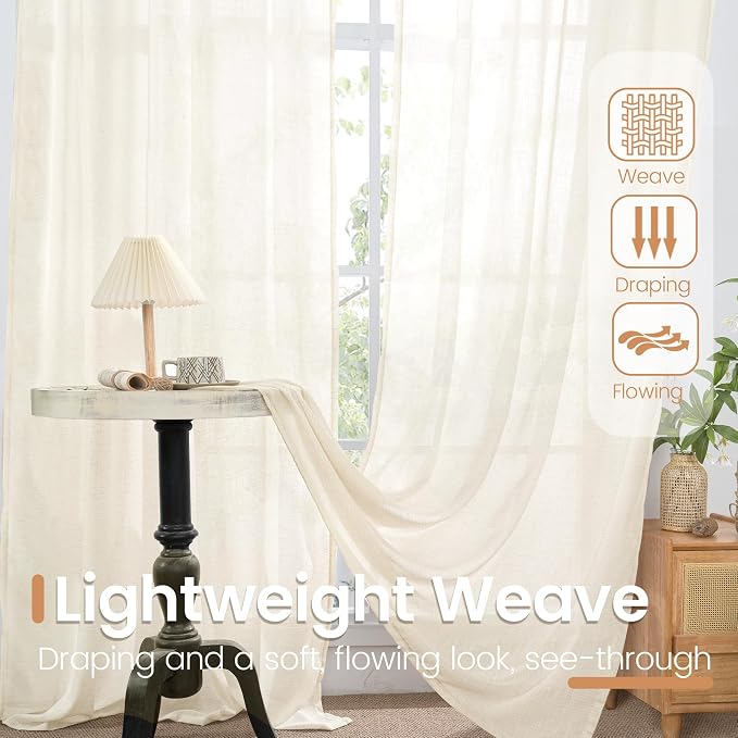 BGment 102 Inches Long Ivory Linen Curtains - Image 5