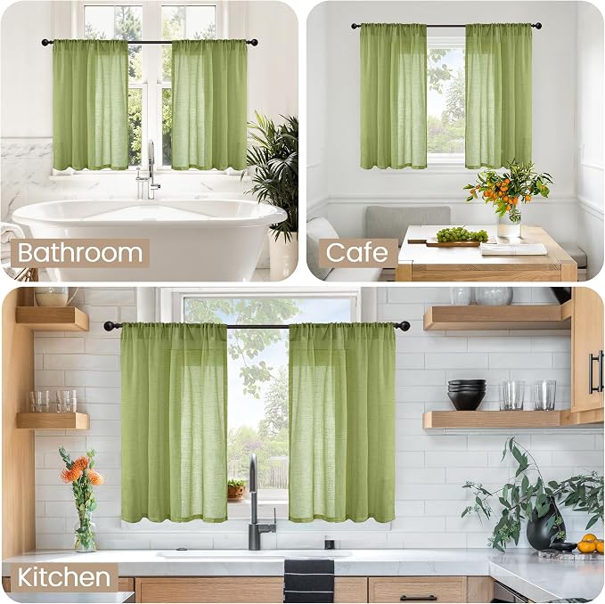 BGment Short Linen Semi Sheer Curtains 40 Inch Length - Image 2