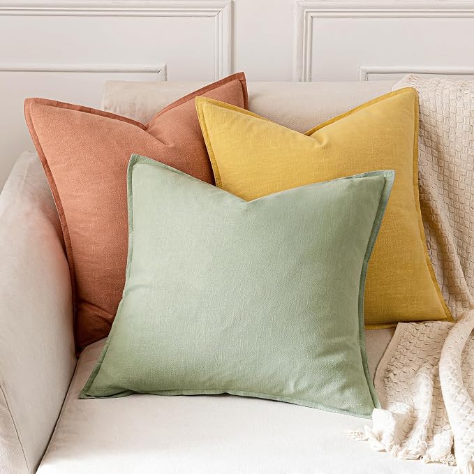 MIULEE Decorative Linen Euro Sham Pillow Covers 24x24 Yellow | Boho Farmhouse​ - Image 4