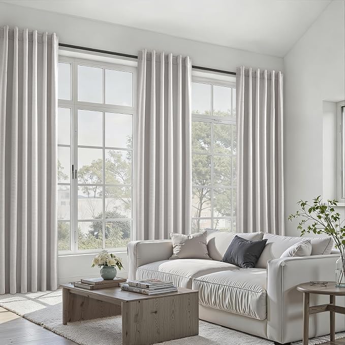 Topfinel Grey Beige Extra Long 132 Inch 100% Blackout Curtains - Image 6