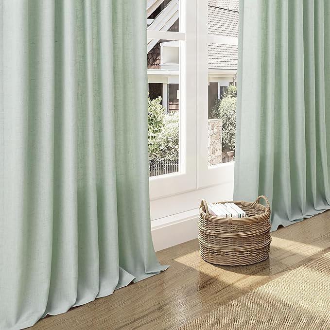 Aqua Green Linen Curtains Semi Sheer 96 Inches Long 2 Panels Set - Image 6