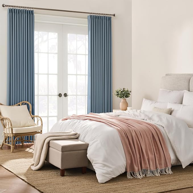 Dusty Blue Pinch Pleated Curtains 156 Inches Long Room Darkening Draperies - Image 4