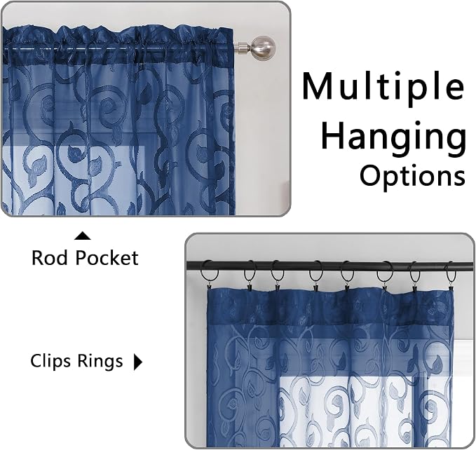 Furman Blue Sheer Curtains Tiers 36 inch Length, Light Filtering Soft Airy - Image 4