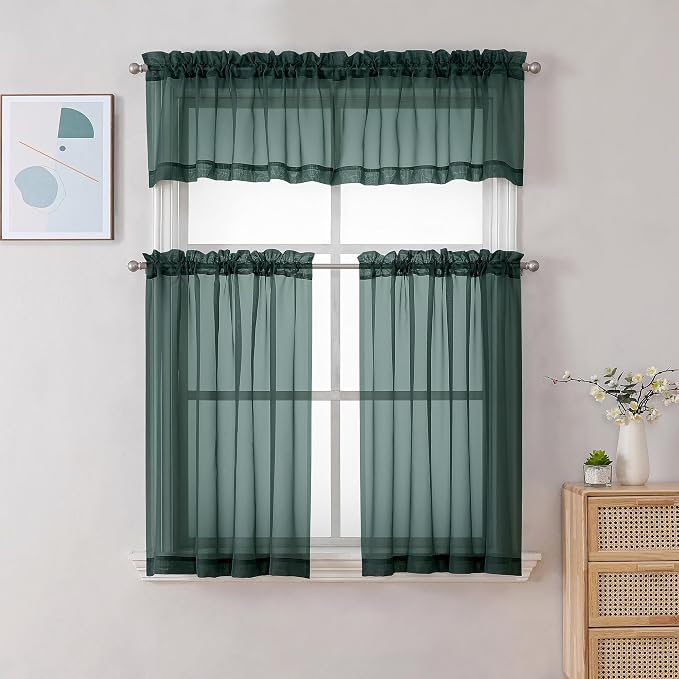 Gwine Hunter Green Valances for Windows, Small Light Filtering Rod Pocket Cafe - Image 2