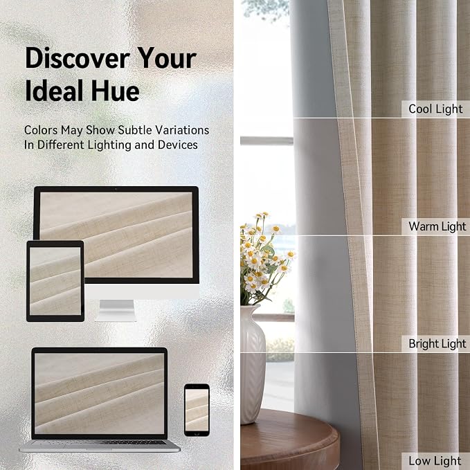100% Blackout Linen Textured Curtains 90 Inch Long, Oatmeal | 100% Blackout - Image 7